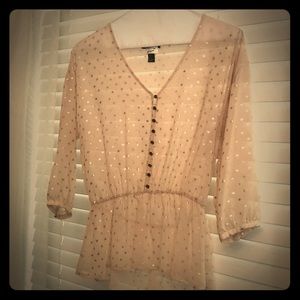 *JUST DRY CLEANED* - Peach & Gold Polka Dot Top